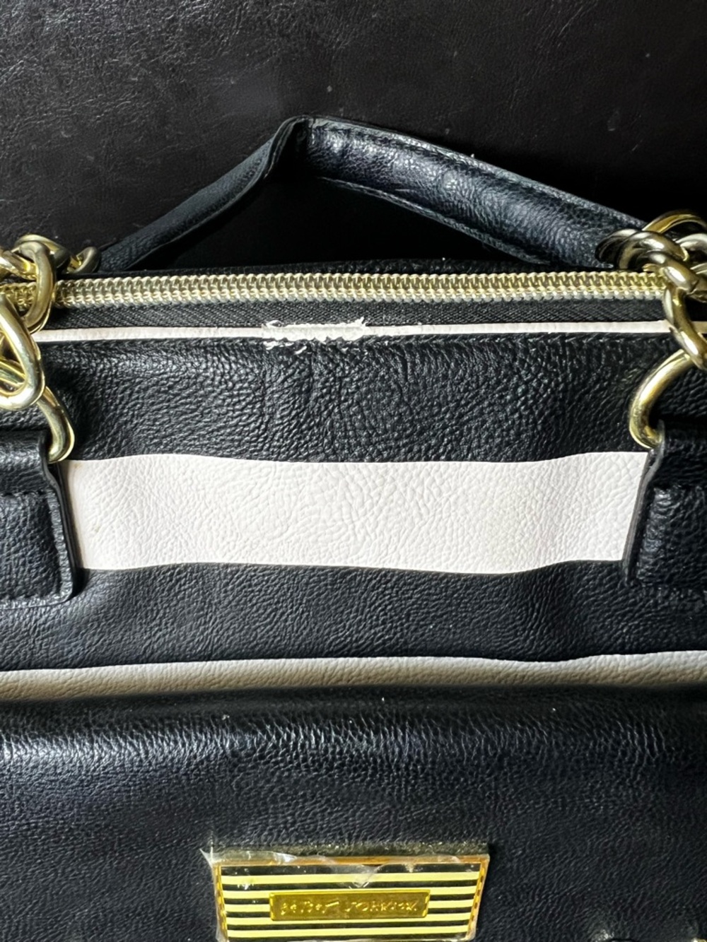 Betsey Johnson Floral Embellished Black and Cream Striped Purse Satchel Bag - Picture 5 of 16